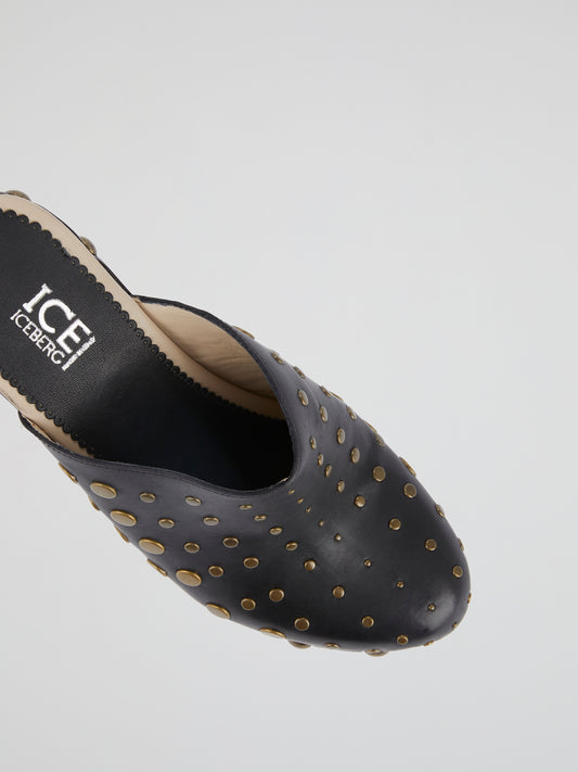 Black Studded Clog Sandals