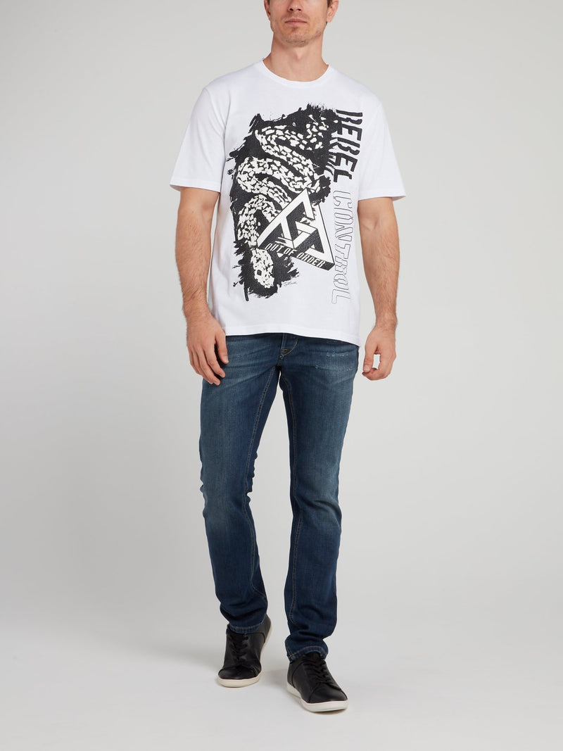 White Sketch Printed T-Shirt