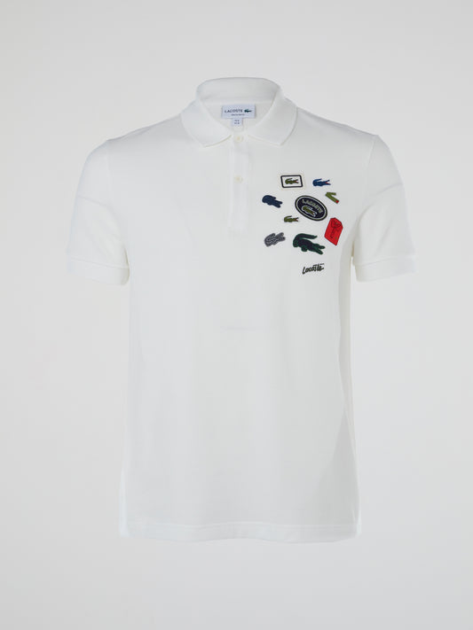 White Patchwork Polo Shirt
