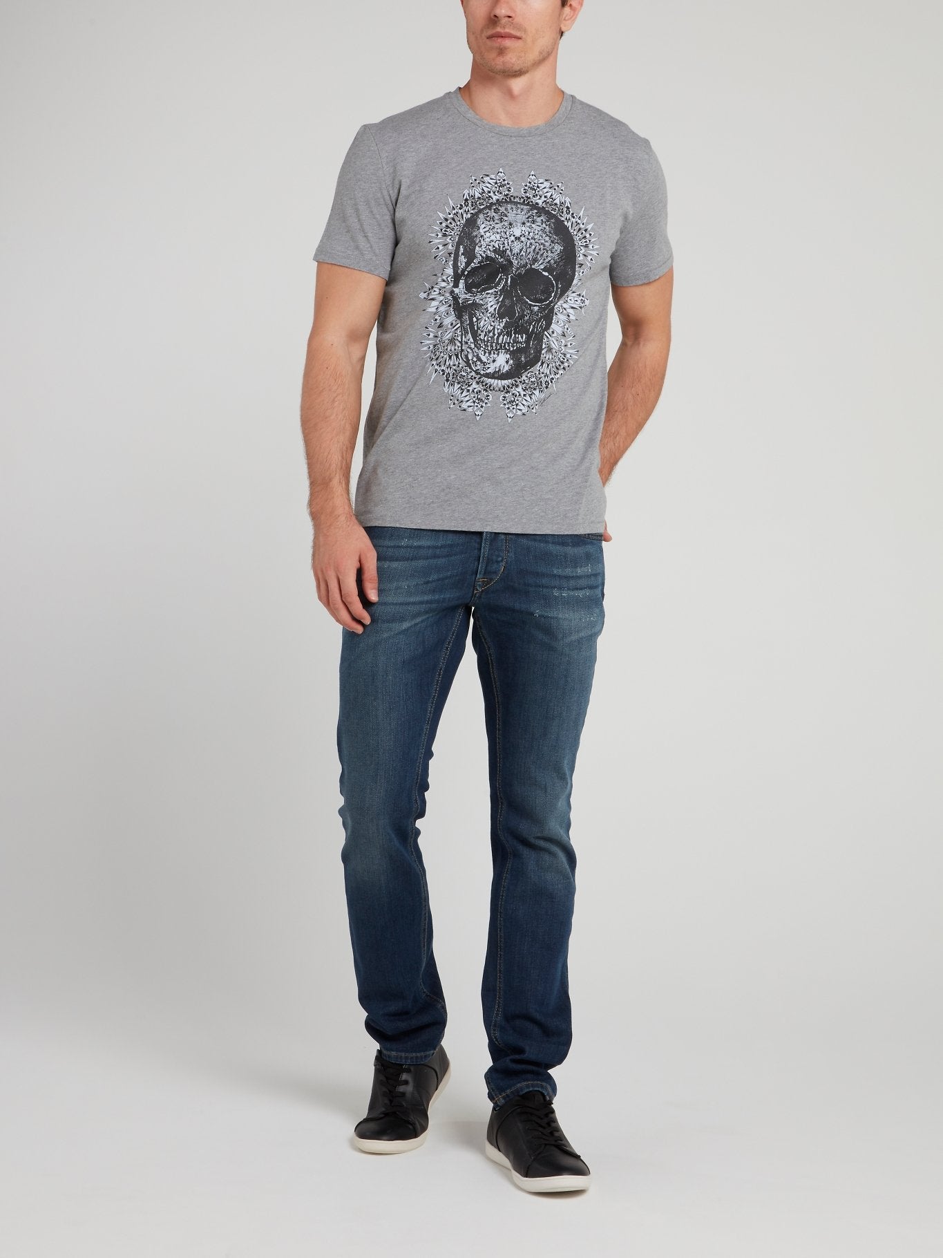Grey Skull Print T-Shirt