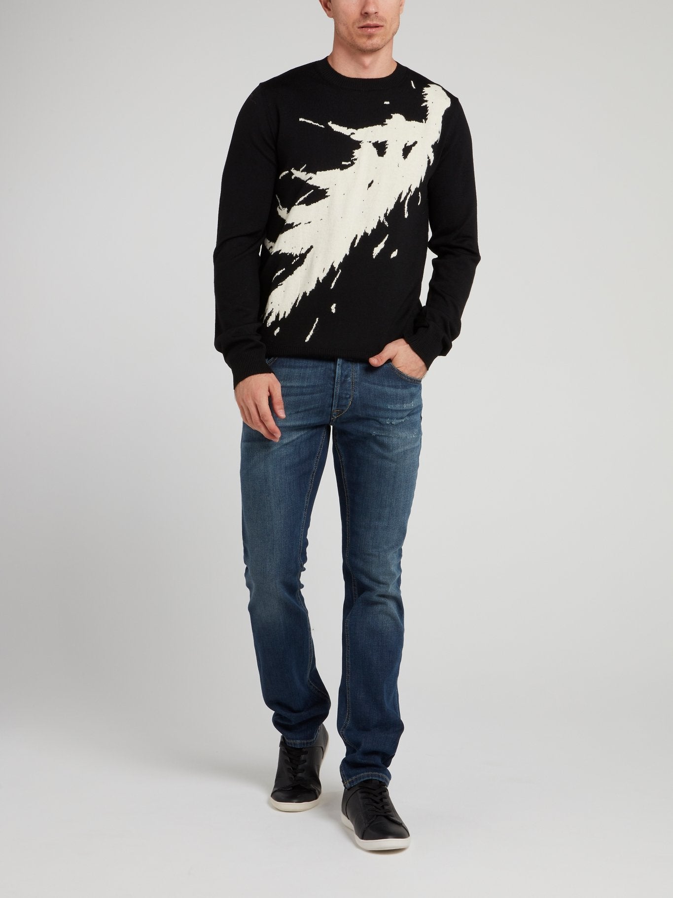 Black Printed Wool Pullover