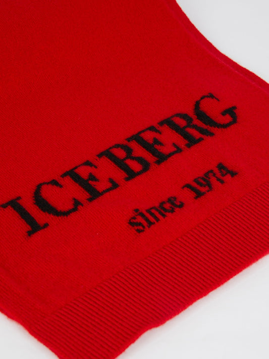 Red Logo Cashmere Knitted Scarf