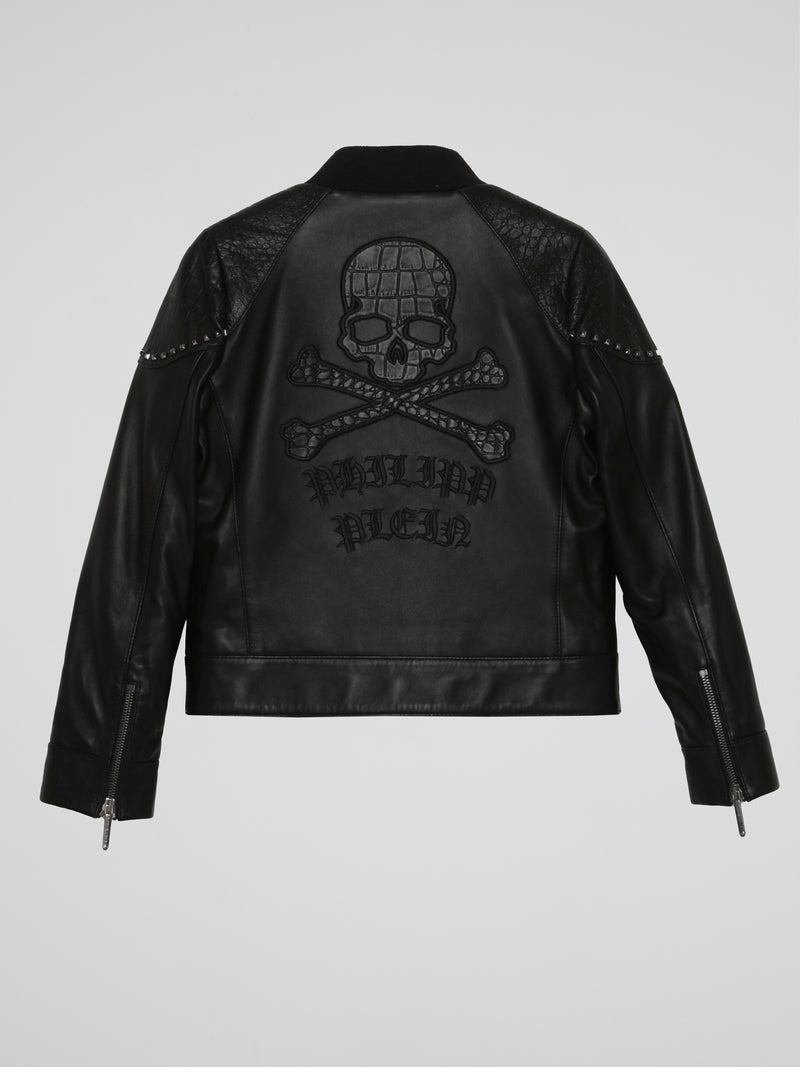 Black Reptilian Leather Jacket (Kids)