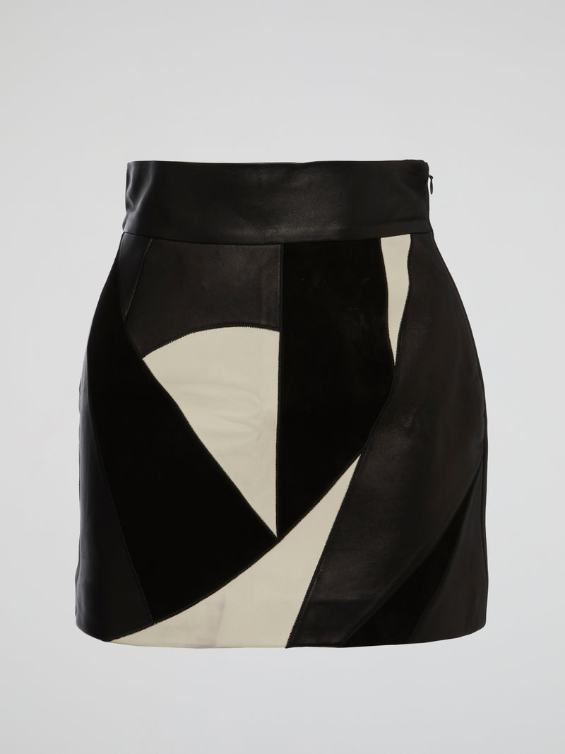 Geometric Leather Mini Skirt