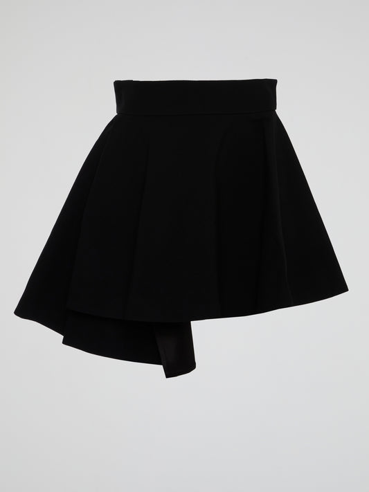 Black Pleated Asymmetric Mini Skirt