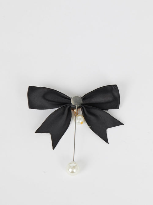 Victorian Black Ribbon Pearl Brooch