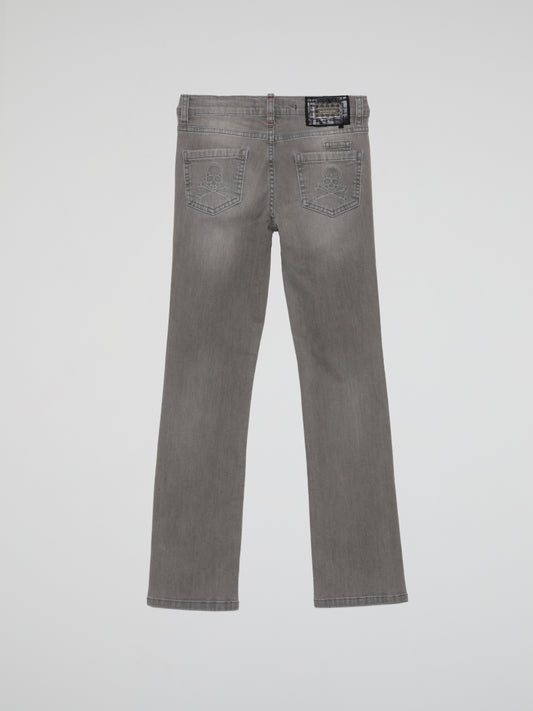 Grey Straight Cut Faded Denim Jeans (Kids)