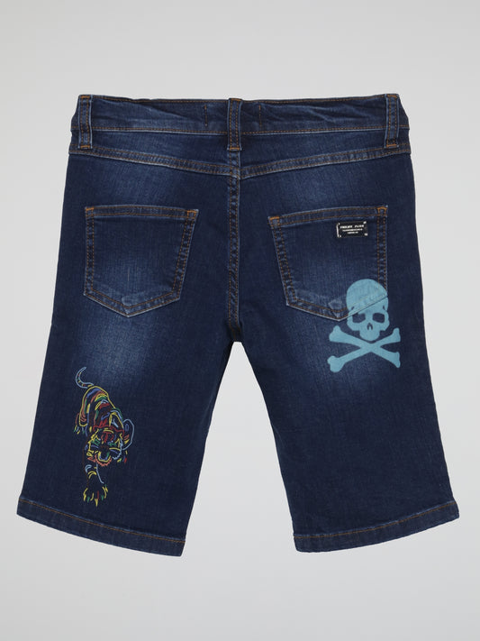 Gothic Plein Blue Faded Denim Shorts (Kids)
