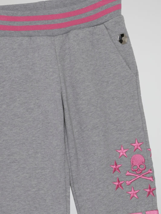 Grey With Pink Logo Design Jogging Trousers (Kids)