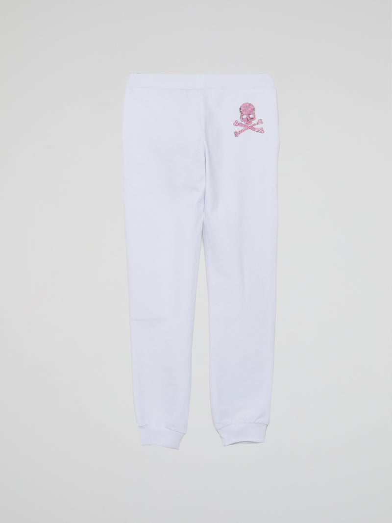 White With Pink Studded Logo Jogging Trousers (Kids)