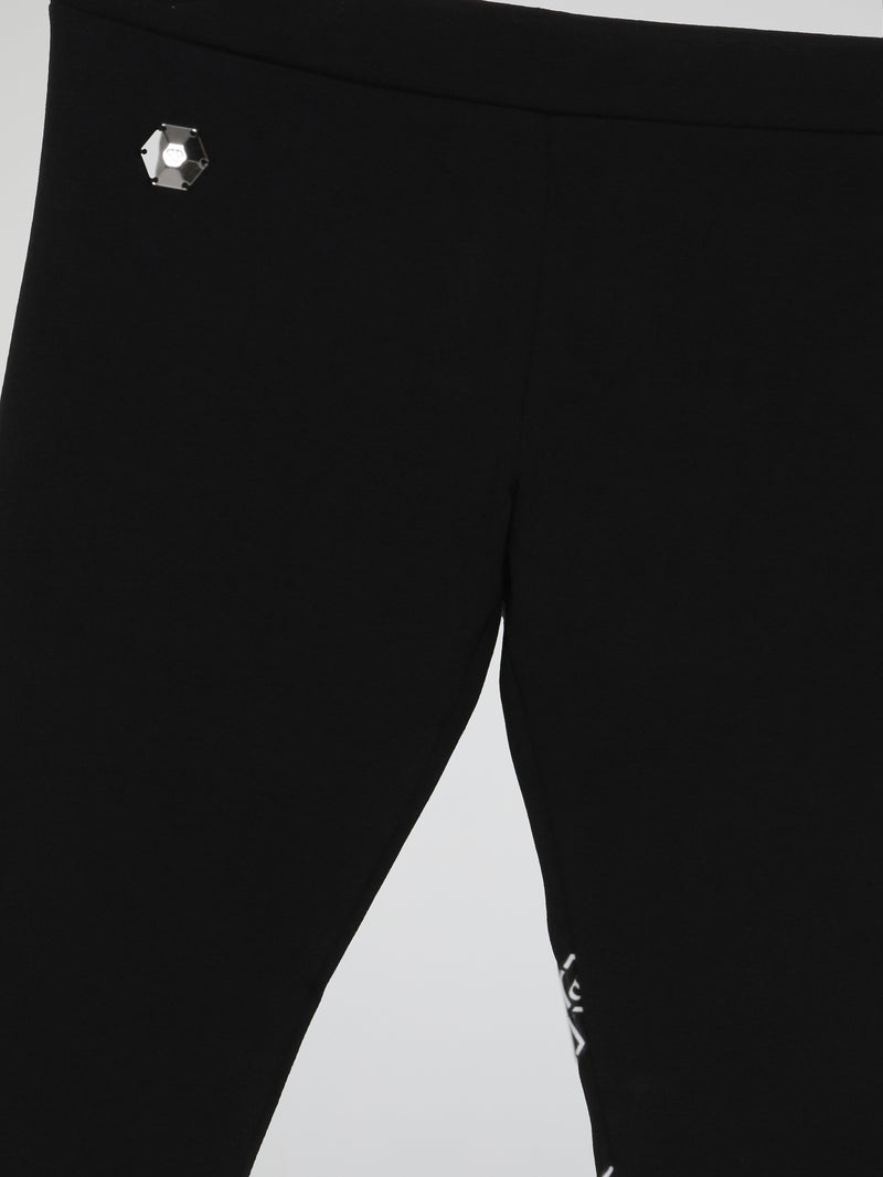 Black Logo Chain Design Sports Leggings (Kids)