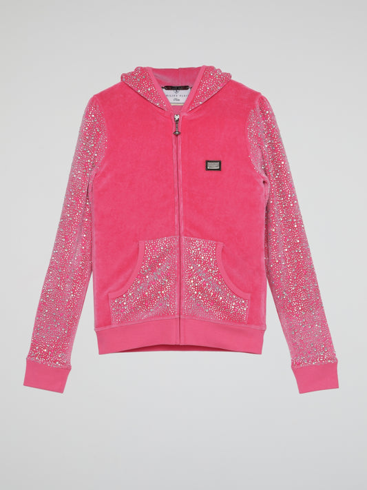 Pink Crystal Detail Velvet Sweatshirt (Kids)