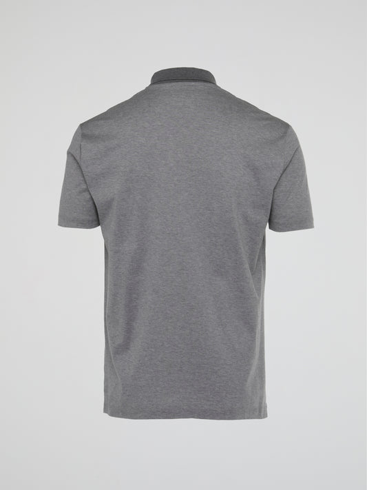 Grey Foil Print Polo Shirt
