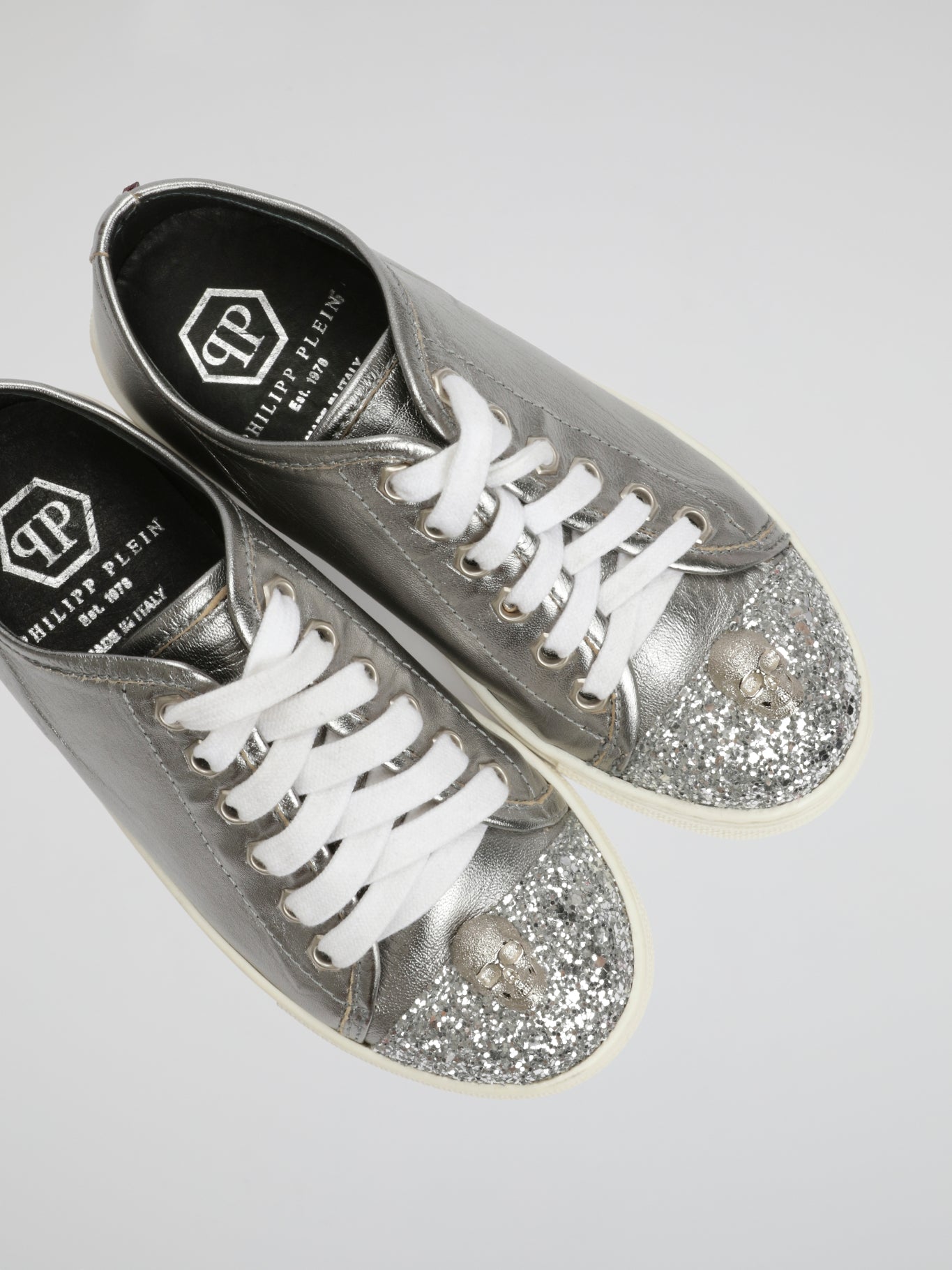 Silver Skull Detail Lace Up Sneakers (Kids)