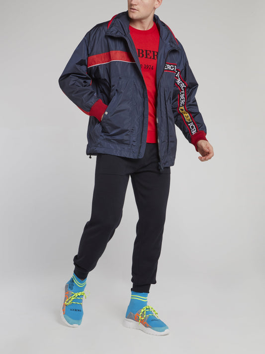 Темно-синие спортивные брюки из трикотажа с логотипом